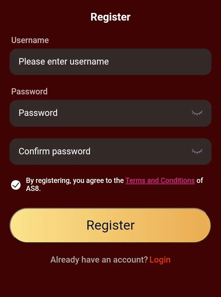 As8 APK login and register
