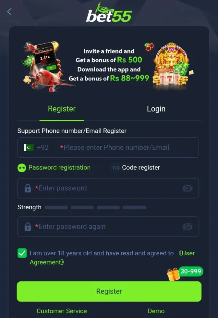 Bet55 login and registration